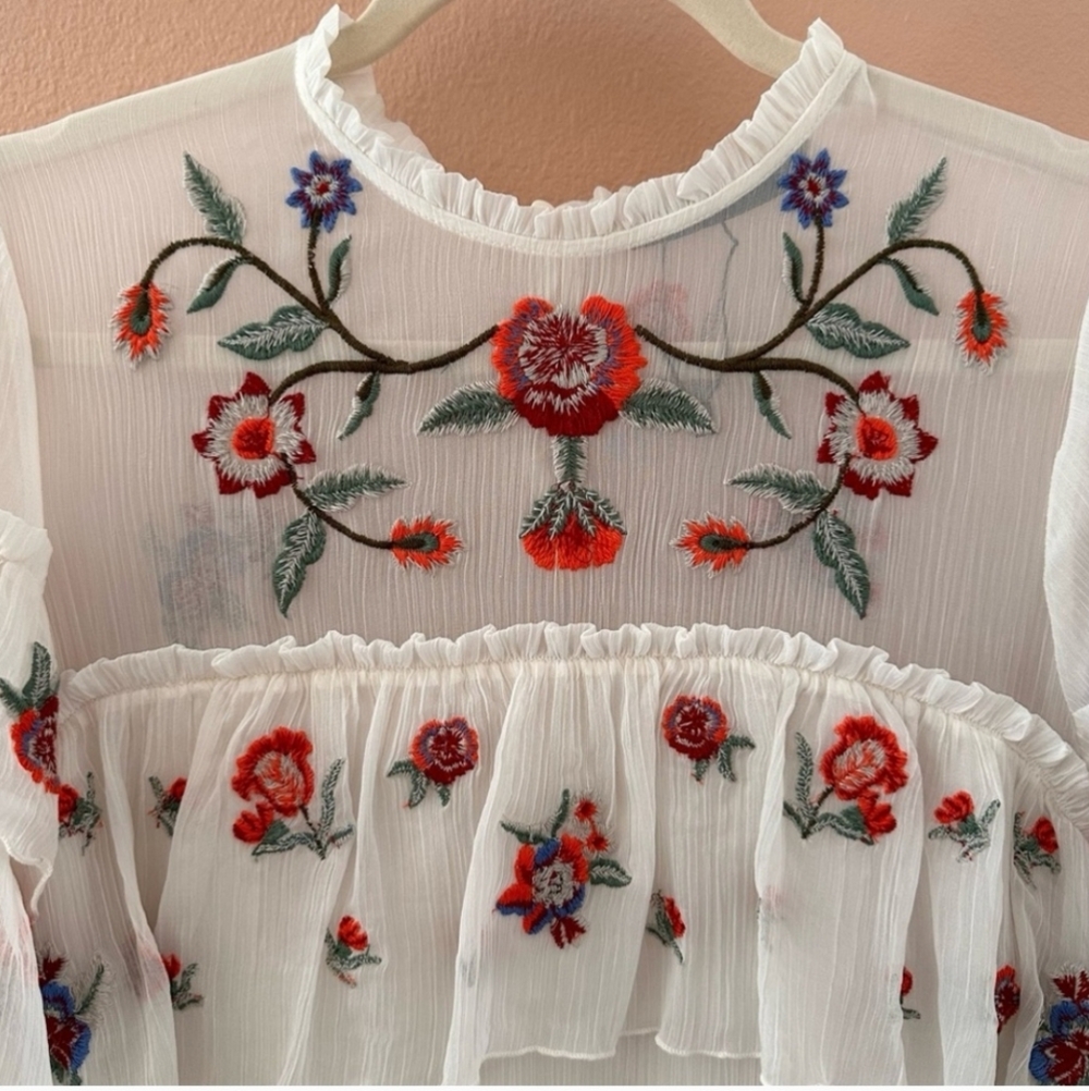 ZARA White Embroidered Floral Tiered Dress - Picture 2 of 4